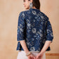 InWeave Indigo Floral Mandarin Neck Button Top - Swadesiicart