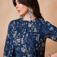 InWeave Indigo Floral Mandarin Neck Button Top - Swadesiicart