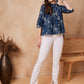 InWeave Indigo Floral Mandarin Neck Button Top - Swadesiicart