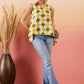 InWeave Yellow Green Geometric Print Kantha V Neck W/S Top - Swadesiicart