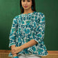 InWeave White Sea Blue Floral Print Front Pintex Lace Top - Swadesiicart