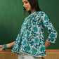 InWeave White Sea Blue Floral Print Front Pintex Lace Top - Swadesiicart