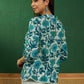 InWeave White Sea Blue Floral Print Front Pintex Lace Top - Swadesiicart