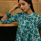 InWeave White Sea Blue Floral Print Front Pintex Lace Top - Swadesiicart