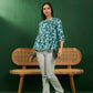 InWeave White Sea Blue Floral Print Front Pintex Lace Top - Swadesiicart