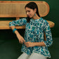 InWeave White Sea Blue Floral Print Front Pintex Lace Top - Swadesiicart