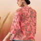 InWeave Peach Floral Print Front Pintex Lace Top - Swadesiicart