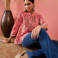 InWeave Peach Floral Print Front Pintex Lace Top - Swadesiicart
