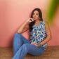 InWeave White Blue Floral Jaal Print W/S Top - Swadesiicart