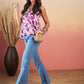 InWeave Light Pink Fuchsia Print Flared Strappy Top - Swadesiicart