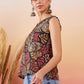 InWeave Black Grey Leaf Print Foil W/S Top - Swadesiicart