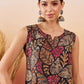 InWeave Black Grey Leaf Print Foil W/S Top - Swadesiicart
