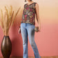 InWeave Black Grey Leaf Print Foil W/S Top - Swadesiicart