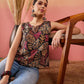 InWeave Black Grey Leaf Print Foil W/S Top - Swadesiicart
