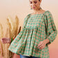 InWeave Cool Green Kantha Print Cold Shoulder Top - Swadesiicart