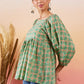 InWeave Cool Green Kantha Print Cold Shoulder Top - Swadesiicart