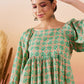 InWeave Cool Green Kantha Print Cold Shoulder Top - Swadesiicart