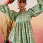 InWeave Cool Green Kantha Print Cold Shoulder Top - Swadesiicart