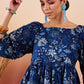 InWeave Indigo Floral Print Cold Shoulder Top - Swadesiicart