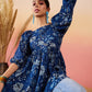 InWeave Indigo Floral Print Cold Shoulder Top - Swadesiicart
