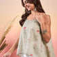 InWeave Tea Green Floral Strappe Flare Top - Swadesiicart