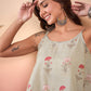 InWeave Tea Green Floral Strappe Flare Top - Swadesiicart