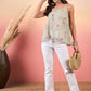 InWeave Tea Green Floral Strappe Flare Top - Swadesiicart