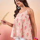 InWeave Light Peach Floral Strappe Flare Top - Swadesiicart