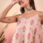 InWeave Light Peach Floral Strappe Flare Top - Swadesiicart