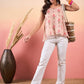 InWeave Light Peach Floral Strappe Flare Top - Swadesiicart