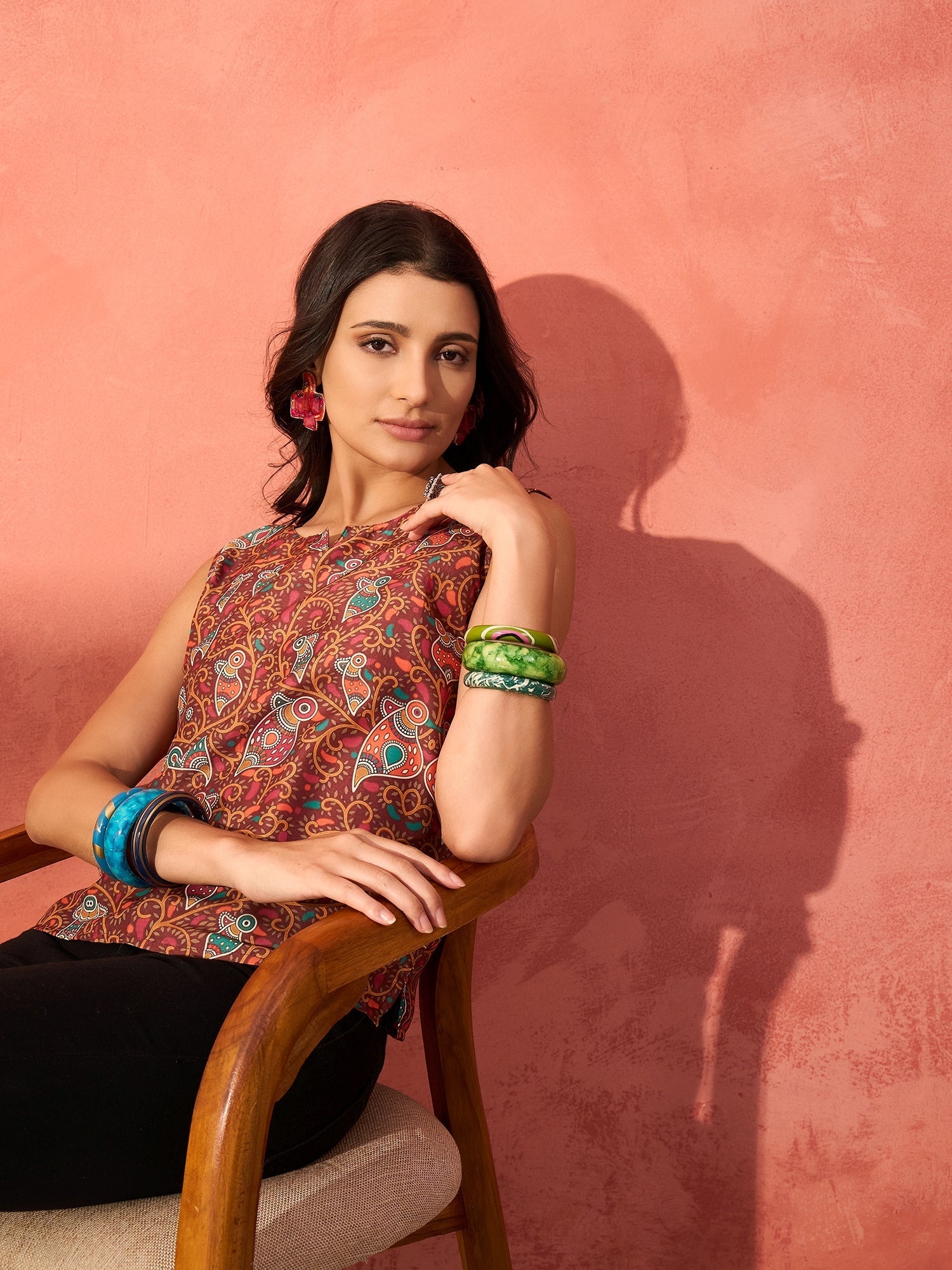 InWeave Rust Bird Jaal Print W/S Top - Swadesiicart