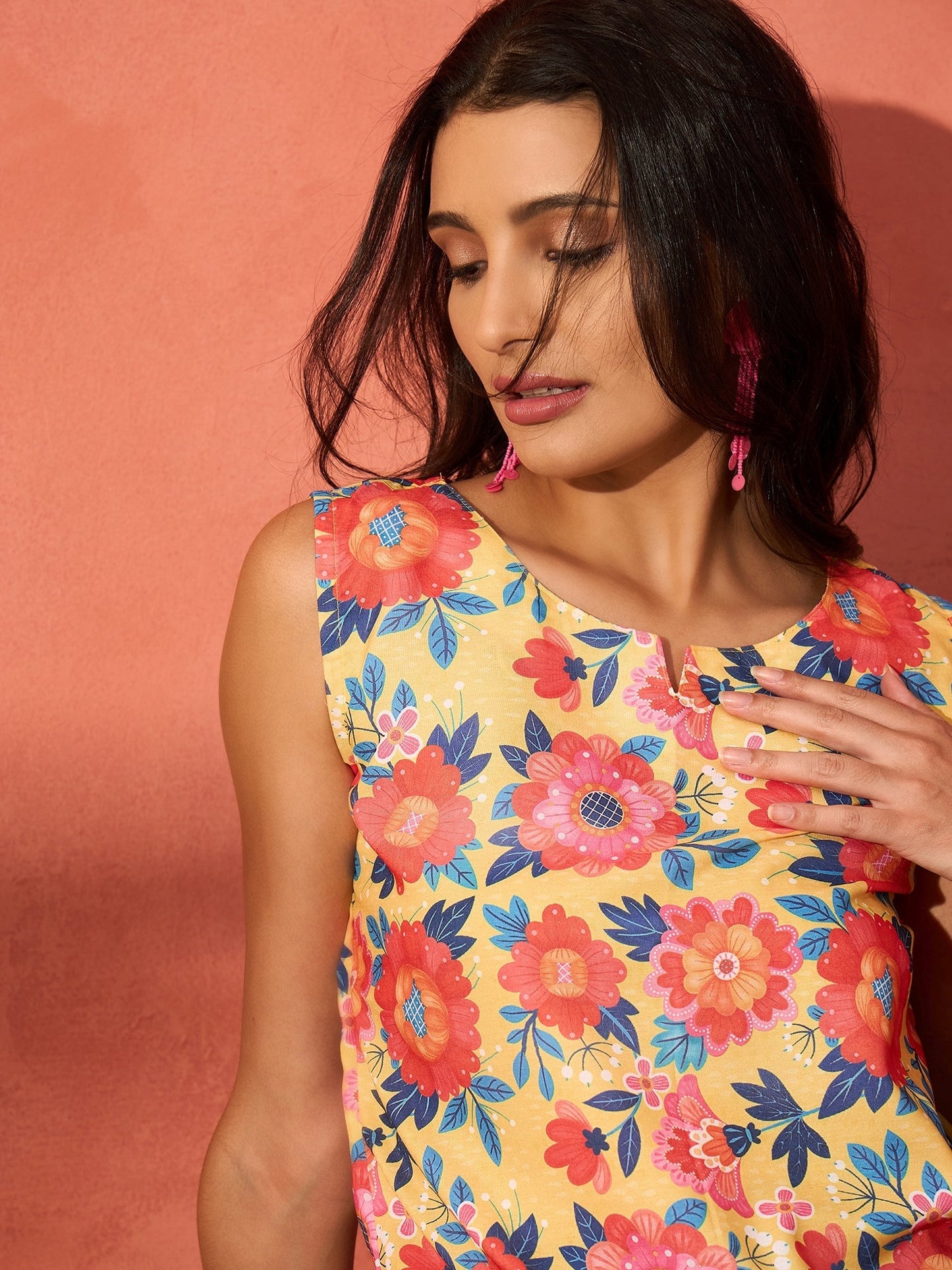 InWeave Butter Yellow Big Floral Print W/S Top - Swadesiicart