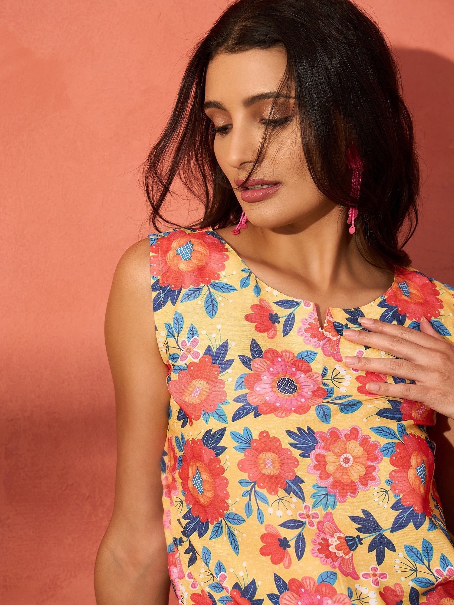 InWeave Butter Yellow Big Floral Print W/S Top - Swadesiicart
