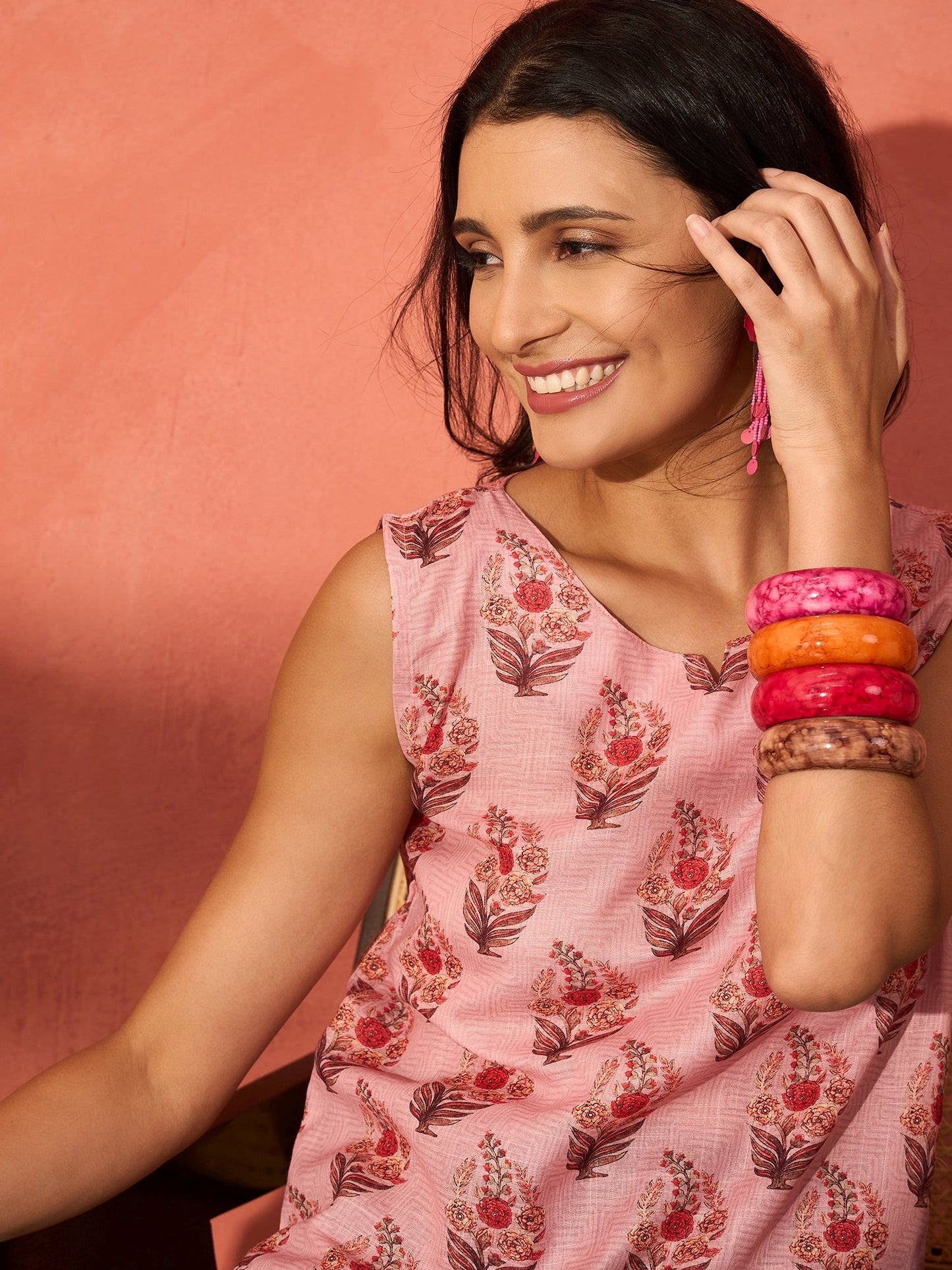 InWeave Peach Printed W/S Top - Swadesiicart