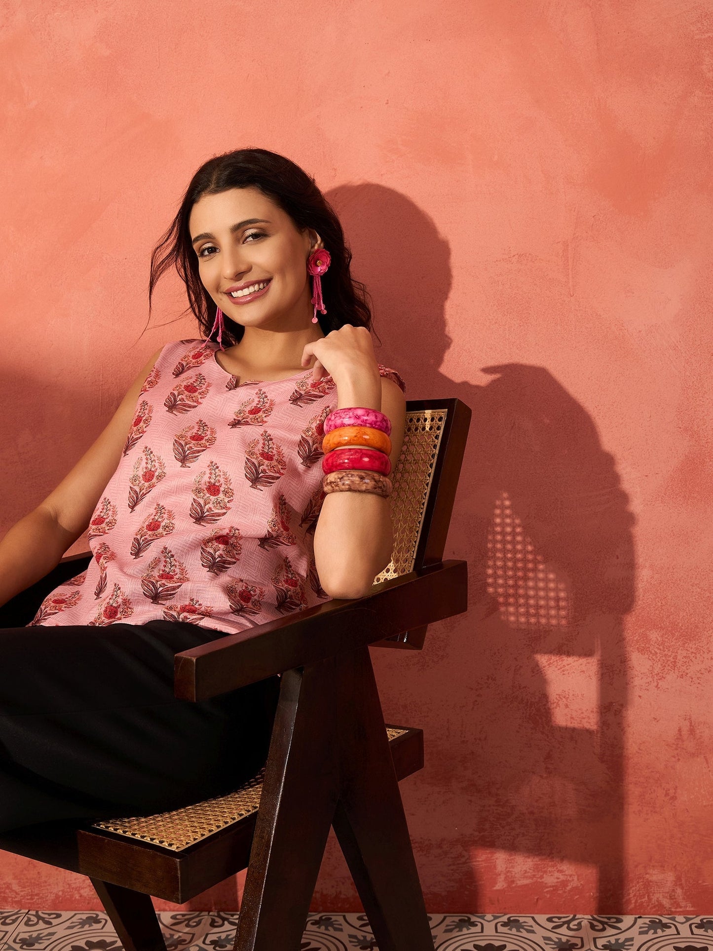 InWeave Peach Printed W/S Top - Swadesiicart
