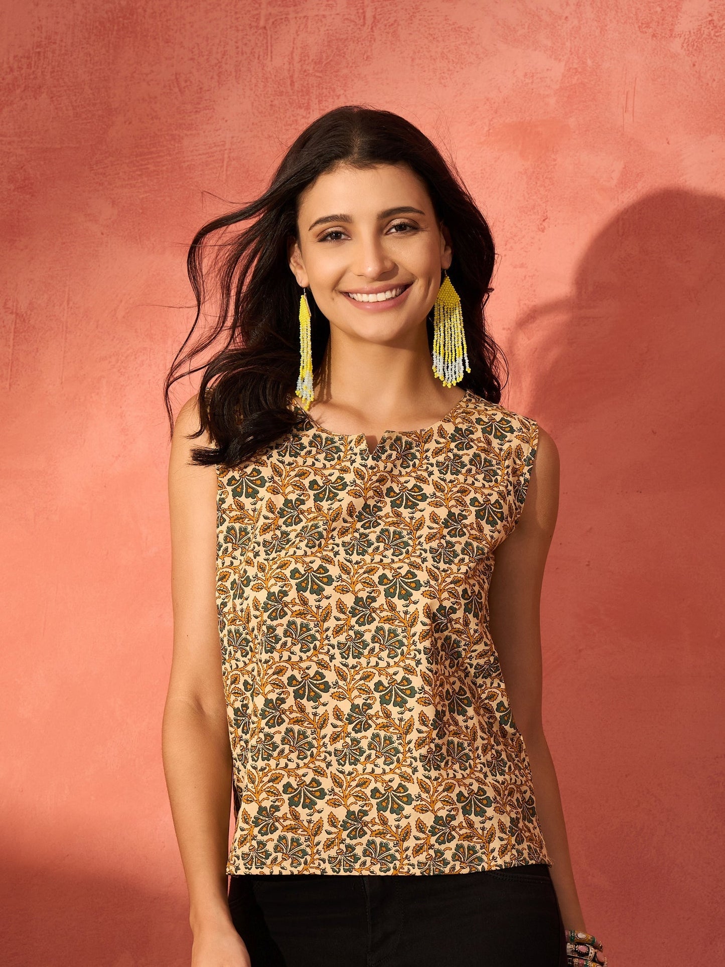 InWeave Light Brown Kalamkari W/S Top - Swadesiicart