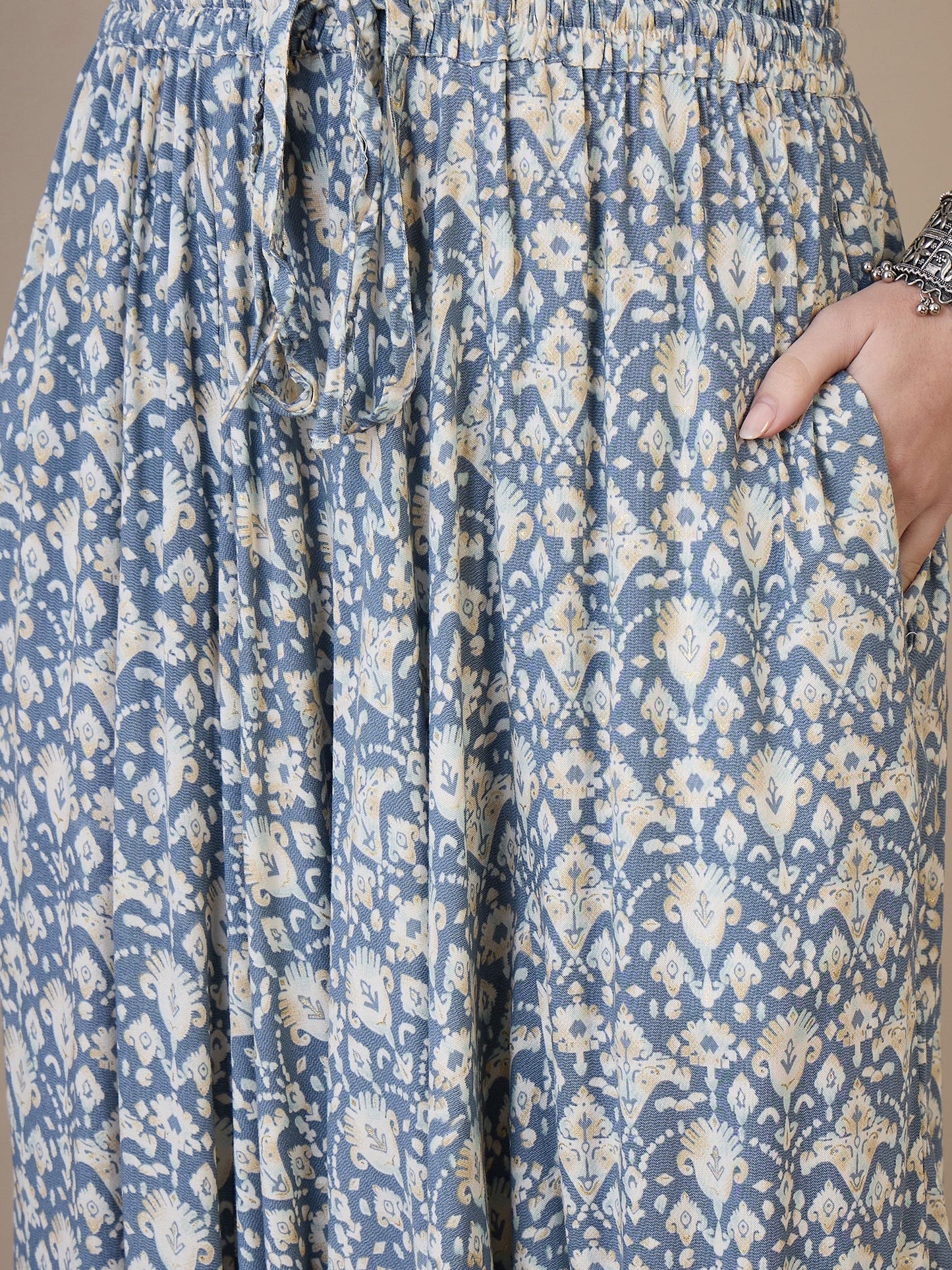 InWeave Powder Blue Ikkat Print Harem Pant - Swadesiicart
