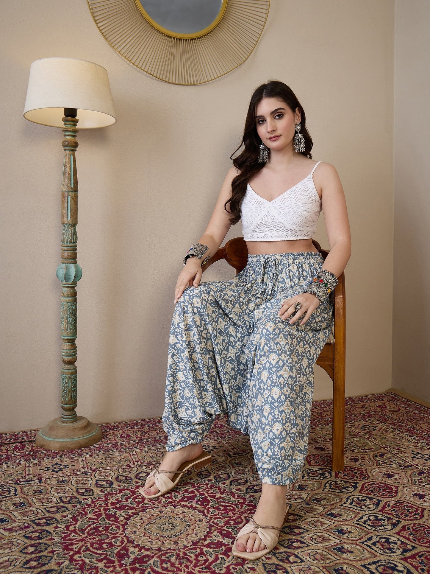 InWeave Powder Blue Ikkat Print Harem Pant - Swadesiicart