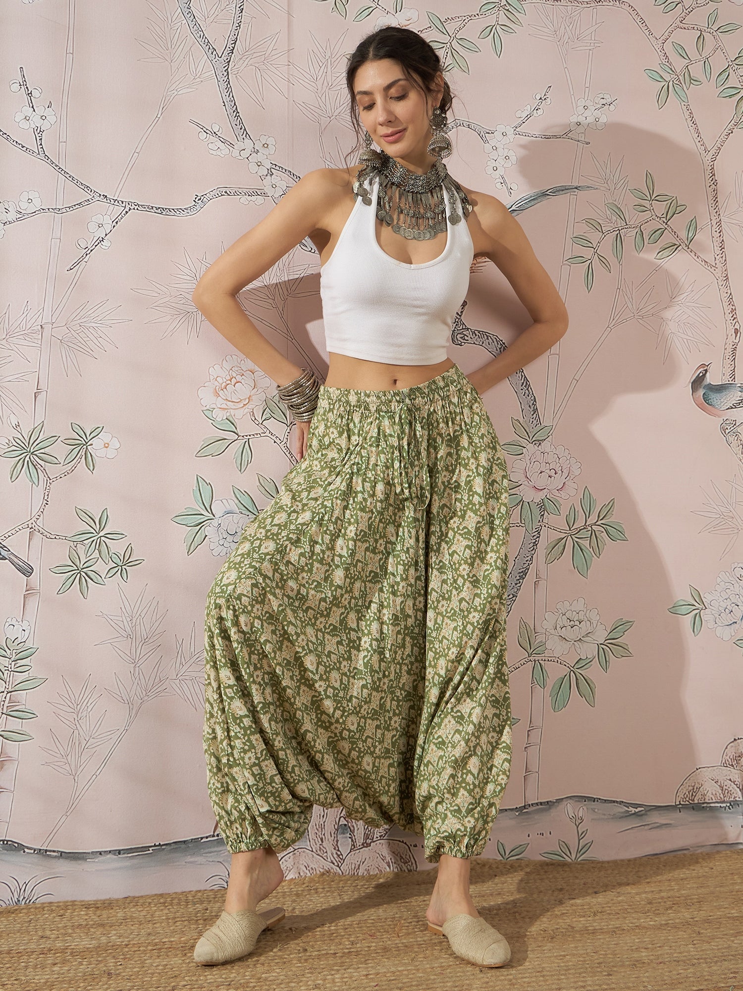 InWeave Apple Green Ikkat Print Harem Pant - Swadesiicart