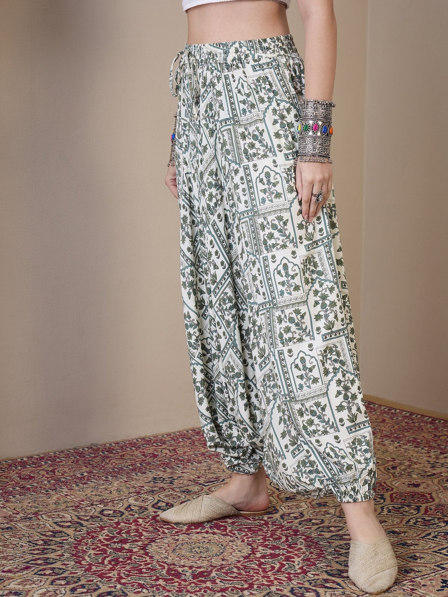 InWeave Sea Green Ethnic Window Harem Pant - Swadesiicart