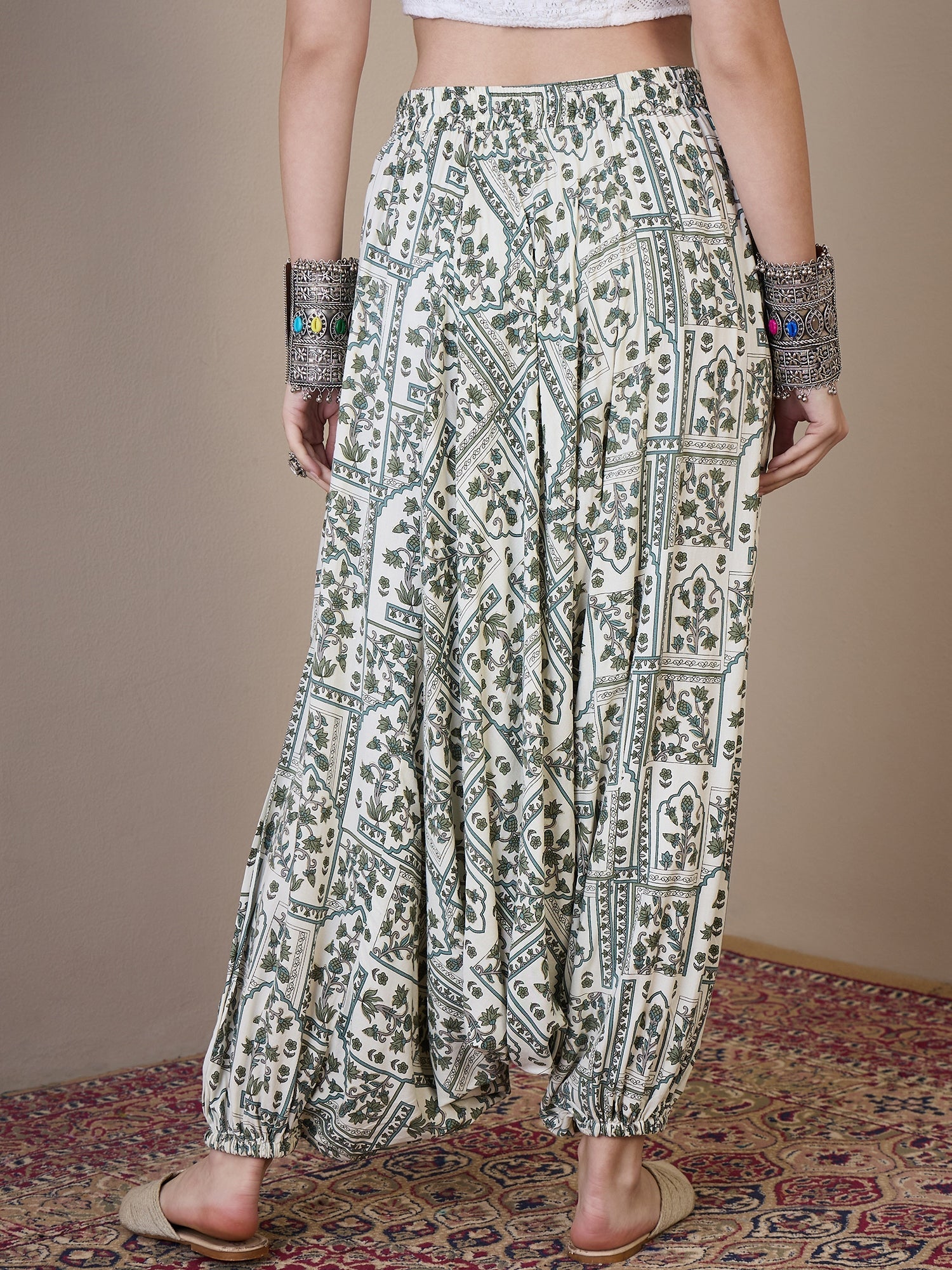 InWeave Sea Green Ethnic Window Harem Pant - Swadesiicart