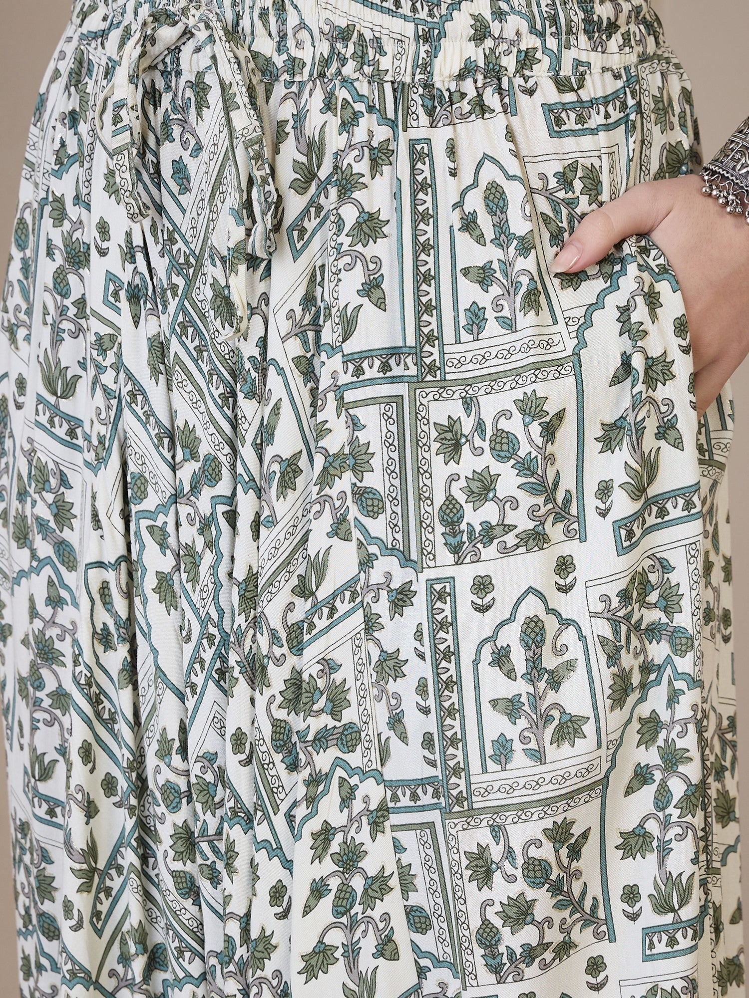 InWeave Sea Green Ethnic Window Harem Pant - Swadesiicart