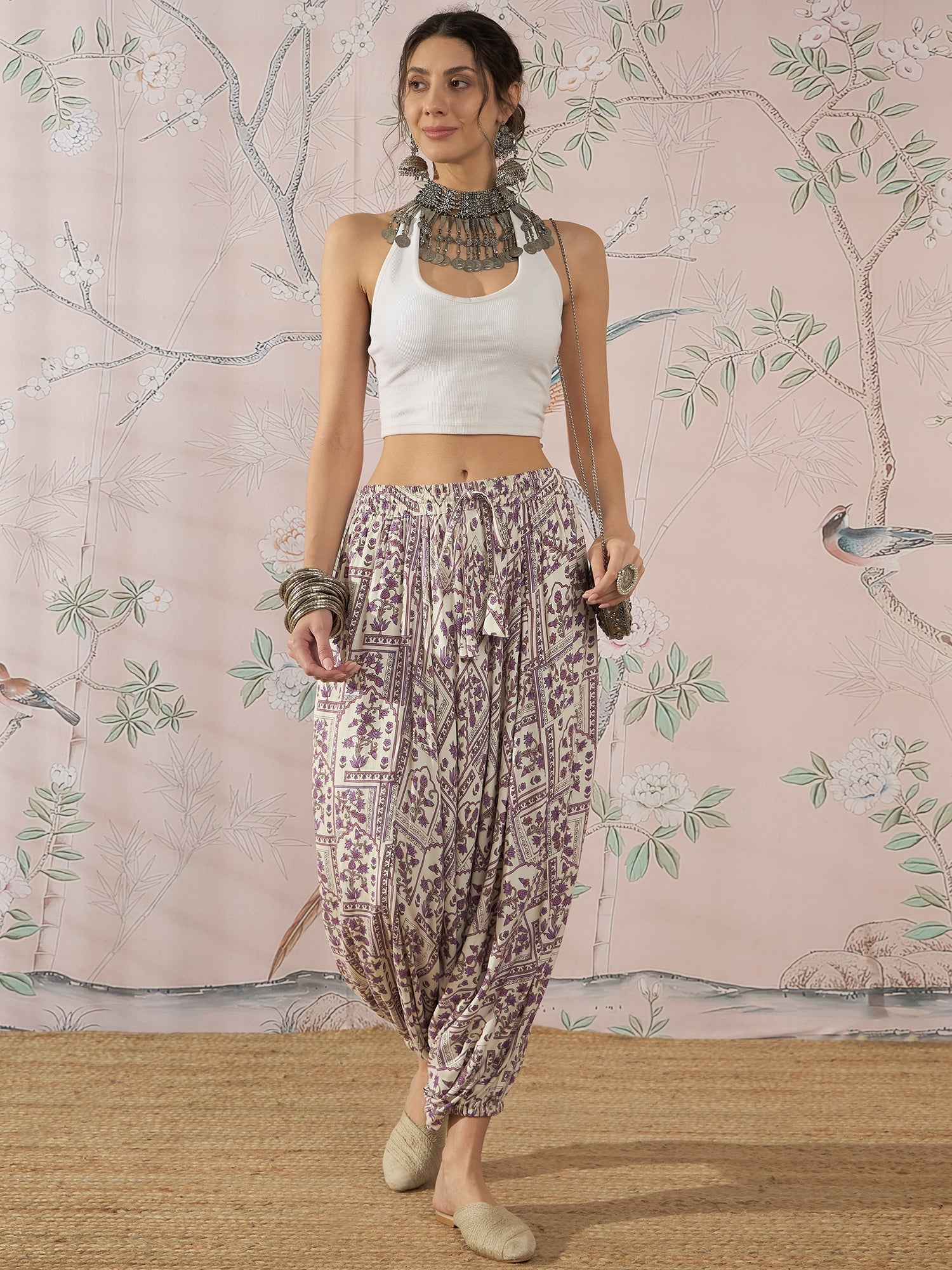 InWeave Mauve Ethnic Window Harem Pant - Swadesiicart