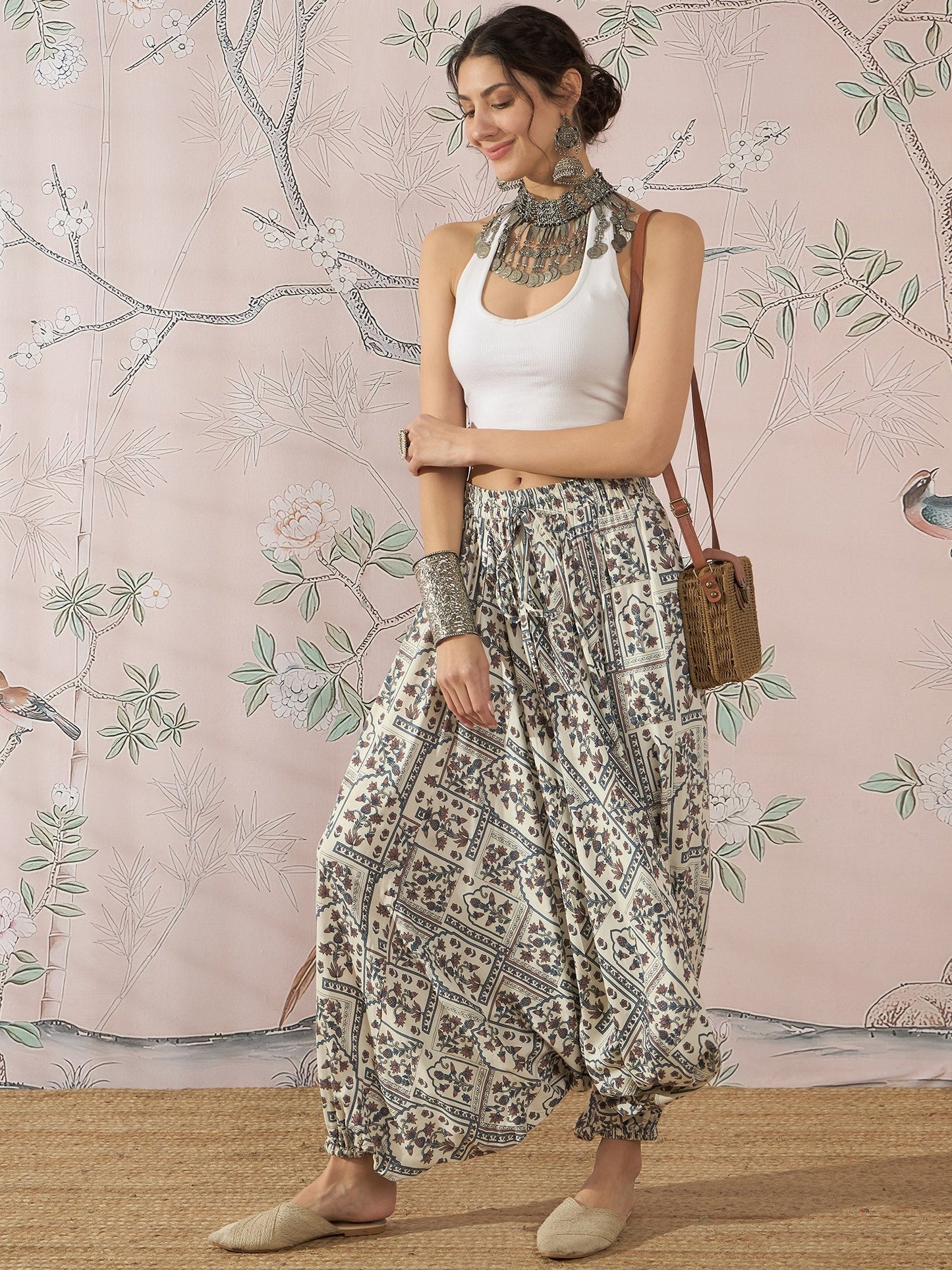 InWeave Cadet Blue Ethnic Window Harem Pant - Swadesiicart