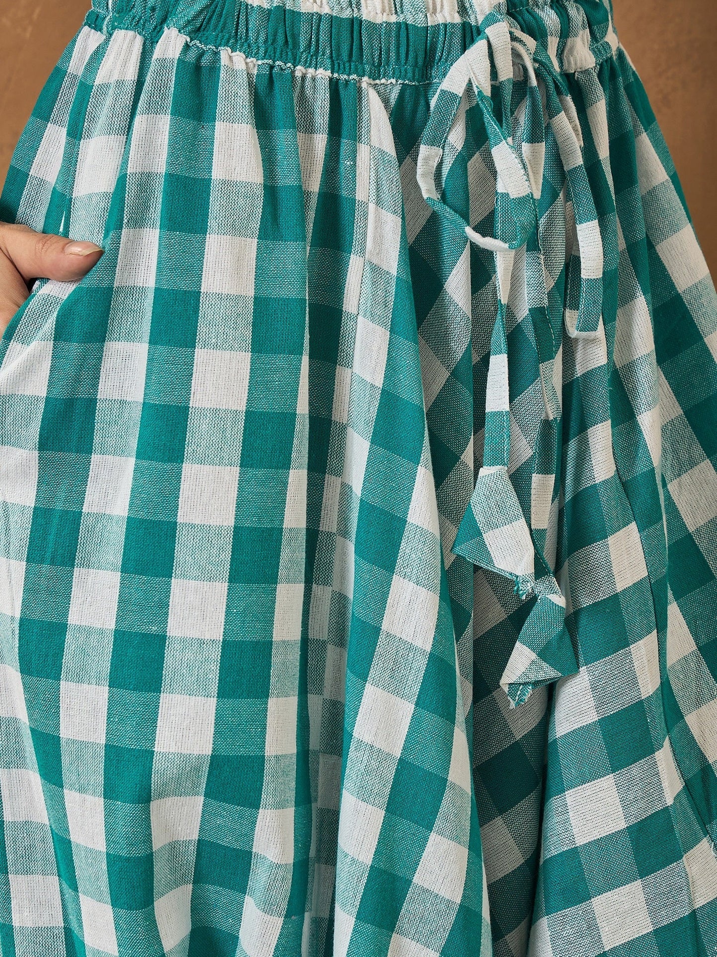 InWeave Light Blue Big Check Cowl Harem - Swadesiicart
