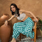 InWeave Light Blue Big Check Cowl Harem - Swadesiicart