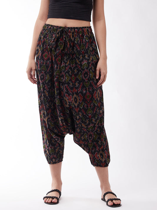 InWeave Women's Black Ikkat Harem Pant - Swadesiicart