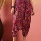 InWeave Wine Maroon Leaf Print Foil Harem Pant - Swadesiicart