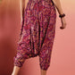 InWeave Wine Maroon Leaf Print Foil Harem Pant - Swadesiicart
