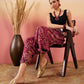 InWeave Wine Maroon Leaf Print Foil Harem Pant - Swadesiicart